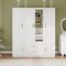 Homeroots 75" White Ribbed Texture Wood Mirrored Six Door Two Drawer Combo Dresser 617962 - alternate 2