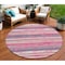 Homeroots 8' Pink Gray And Green Round Striped Washable Indoor Outdoor Area Rug 598916 - alternate 1
