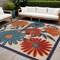 Homeroots 5' Ivory Blue And Orange Square Floral Indoor Outdoor Area Rug 545027 - alternate 3