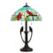 Homeroots 22" Bronze Two Light Tiffany Table Lamp With Aqua and Red Floral Shade 524677 - alternate 3