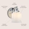 Jonathan Y Lydia 5.13" 1-Light Farmhouse Cottage Metal LED Vanity Light with Frosted Glass Shade, Chrome JYL7549A - alternate 2