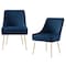 Homeroots Set of Two Navy Blue And Gold Upholstered Velvet Dining Side Chairs 535385 - alternate 2