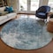 Homeroots 8' Teal Blue Navy Blue And Gray Round Abstract Washable Indoor Outdoor Area Rug 582964 - alternate 3