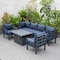 Leisuremod Chelsea 7-Piece Patio Sectional And Fire Pit Table Black Aluminum With Blue Cushions CSFBL-7BU - alternate 3