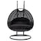 Leisuremod Mendoza Charcoal Wicker Hanging 2 person Egg Swing Chair with Black Cushions MSCCH-53BL - alternate 3
