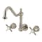 Kingston Brass Two-Handle Wall Mount Kitchen Faucet, Brushed Nickel KS1288BEX - alternate 1
