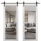 Sartodoors Sturdy Double Barn Door with Clear Glass, Lucia 2166 White Silk, 13FT Rail Hangers Heavy Set, Sol LUCIA2166DB-WS-56 - alternate 1