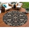 Homeroots 8' Black Brown And Ivory Round Floral Washable Indoor Outdoor Area Rug 604745 - alternate 1