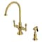 Kingston Brass Two-Handle Single-Hole Kitchen Faucet with Brass Sprayer, Brushed Brass KS1767ALBS - alternate 1