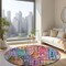 Homeroots 8' Red Gold And Teal Blue Round Village Houses Washable Indoor Outdoor Area Rug 577879 - alternate 3