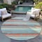 Homeroots 8' Sky Blue Pink And Gray Round Striped Washable Indoor Outdoor Area Rug 598934 - alternate 5
