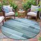 Homeroots 8' Teal Blue And Ivory Round Striped Washable Indoor Outdoor Area Rug 631001 - alternate 2