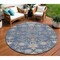 Homeroots 8' Blue Brown And Beige Round Floral Washable Indoor Outdoor Area Rug 605457 - alternate 1