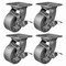 Hyw Products Heavy Duty Caster Set 4in Steel Wheels, 4 Swivel with Brake, 4PK 40-40S-A1-SS-TB-4 - alternate 1