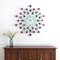 Homeroots 27" Purple Green And White Metal and Glass Silent Analog Floral Round Wall Clock 626534 - alternate 1