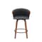 Homeroots 26" Black and Wood Brown Faux Leather with Solid Wood Swivel Counter Height Bar Chair 534418 - alternate 4