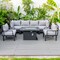 Leisuremod Chelsea 7-Piece Patio Sectional And Fire Pit Table Black Aluminum With Cushions, Light Grey CSFBL-7LGR - alternate 4