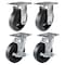 Hyw Products Heavy Duty Caster Set 6in Rubber on Cast Iron Wheels, 2 Rigid & 2 Swivel with Brake, 4PK 40-60R-A1-RC-2,40-60S-A1-RC-TB-2 - alternate 1