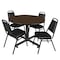 Regency Round Kobe Breakroom Table W/ 4 Restaurant Stack Chairs, 48 in W, 48 in L, Neo Walnut TKB48RNDNW29BK - alternate 1