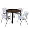 Regency Round Kee Breakroom Table W/ 4 M Stack Chairs, 42 in W, 42 in L, Neo Walnut TB42RNDNWBPBK47GY - alternate 1