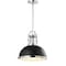 Jonathan Y Homer 13" 1-Light Modern Industrial Metal LED Dome Pendant, Black/Chrome JYL9536B - alternate 6