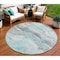Homeroots 8' Teal Blue And Silver Round Abstract Washable Indoor Outdoor Area Rug 618438 - alternate 1