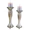 Homeroots Set of Two Silver Metallic Polyresin Ornate Tabletop Pillar Candle Holders With Candle, 2PK 468329 - alternate 1