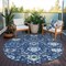 Homeroots 8' Navy Blue Charcoal And Ivory Round Damask Washable Indoor Outdoor Area Rug 599438 - alternate 3
