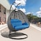Leisuremod Charcoal Wicker Hanging 2 person Egg Swing Chair with Blue Cushions ESCCH-57BU - alternate 2