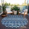 Homeroots 8' Navy Blue Ivory And Peach Round Geometric Washable Indoor Outdoor Area Rug 612204 - alternate 3