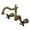 Kingston Brass Double-Handle Wall Mount Bathroom Faucet, Antique Brass KS1253PKX - alternate 1