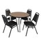 Regency Round Kee Breakroom Table W/ 4 Restaurant Stack Chairs, 36 in W, 36 in L, Noble Oak TB36RNDNOBPCM29BK - alternate 1