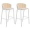 Leisuremod Ervilla Wicker Bar Stool with Fabric Seat and White Powder Coated Steel Frame, Beige, 2PK EBW-31BG2 - alternate 1