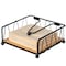 Basicwise Flat Metal Square Napkin Holder with Weighted Arm and a Wooden Tray Perfect for Adorning QI004650 - alternate 1
