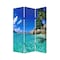 Homeroots 72" Blue And Green Canvas Folding Three Panel Screen Room Divider 274857 - alternate 2