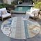 Homeroots 8' Ivory Blue And Brown Round Aztec Washable Indoor Outdoor Area Rug 598468 - alternate 3