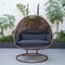 Leisuremod Mendoza Dark Brown Wicker Hanging 2 person Egg Swing Chair with Black Cushions MSCDBR-53BL - alternate 4