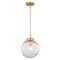 Vaxcel Linden 1-Light Muted Brass Gold Globe Pendant Light with Clear Ribbed Glass Shade Art Deco P0457 - alternate 1