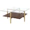 Homeroots 32" Brown And Gold Glass And Steel Square Coffee Table With Shelf 521992 - alternate 5