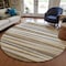 Homeroots 8' Brown Beige And Gray Round Striped Washable Indoor Outdoor Area Rug 597315 - alternate 5