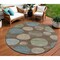 Homeroots 8' Chocolate Fern Green And Teal Blue Round Geometric Washable Indoor Outdoor Area Rug 630569 - alternate 1