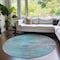 Homeroots 8' Teal Blue Charcoal And Gray Round Abstract Washable Indoor Outdoor Area Rug 587184 - alternate 2