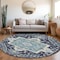 Homeroots 8' Navy Blue Ivory And Black Round Oriental Washable Indoor Outdoor Area Rug 600170 - alternate 6