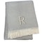 Homeroots 55" X 70" Gray White Herringbone Cotton Blend R Initial Throw Blanket with Tassels Embroidery 655541 - alternate 3