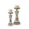 Homeroots Set of 2 Beige And Brown Vintage Pillar Tabletop Candle Holders, 2PK 468832 - alternate 1