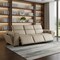 Homeroots 104" Beige Top Grain Leather Reclining Metal USB Sofa 720435 - alternate 3