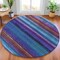 Homeroots 8' Blue Purple And Taupe Round Striped Washable Indoor Outdoor Area Rug 631205 - alternate 3