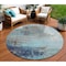 Homeroots 8' Teal Blue And Gray Round Abstract Washable Indoor Outdoor Area Rug 632037 - alternate 1