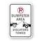 Signmission Dumpster Area Violators Towed Within Pin No Parking Aluminum, 18" x 24", A-1824-25227 A-1824-25227 - alternate 1