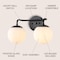 Jonathan Y Louis Parisian Globe 15" 2-Light Metal/Frosted Glass Modern Contemporary LED Vanity Light, Black JYL3535B - alternate 4